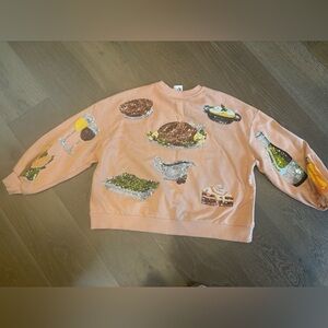 Queen of sparkles Thanksgiving Feast Peach Sweatshirt with sequin Food Graphics